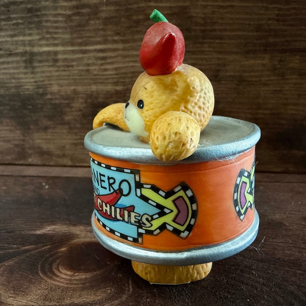 VTG Habanero Red Hot Chilies Teddy Bear Figurine Chili Pepper Hat Tin Can 1997 - Picture 4 of 8